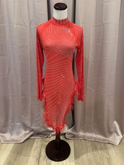 Sheer Red Party Dress With Rhinestones