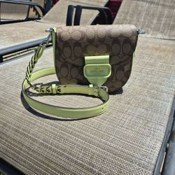 Green And Brown Crossbody Coach Bag.