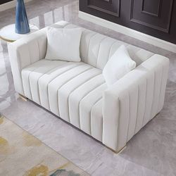 BSYEIO Velvet Loveseat Sofa- White