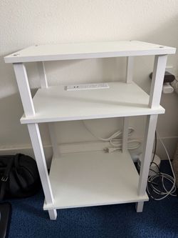Side table with Charging Station, 3-Tier Storage Shelf