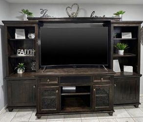 Dark Wood Entertainment Center and Dining Table Set