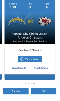 4 Chief vs Chargers tickets with parking