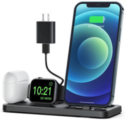 Portable Charging Station for Apple Products Foldable Charger Stand for iWatch 7/6/SE/5/4/3/2/1 Charging Stand for AirPods Pro/3/2/1 Charging Dock Hol