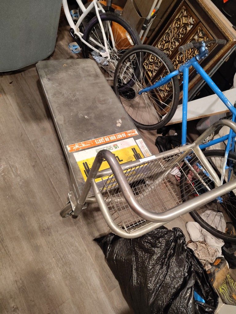 National Carts Steel Flatbed Nesting Cart W/Basket