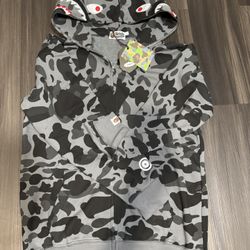 BAPE Grid Cami Shark Full Zip Hoodie Black Gray