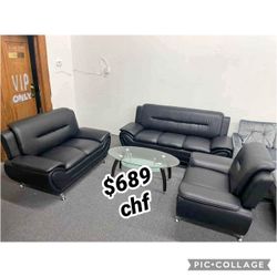 Black  3 Piece Living Room Sofa Set ( Sofa + Loveseat + Chair )