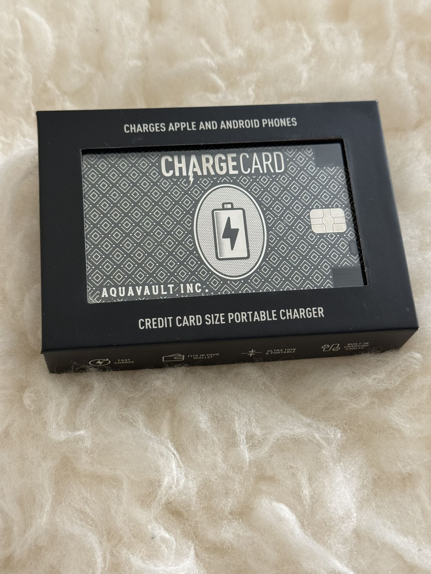 AquaVault ChargeCard Portable Power Bank Phone Charger charge card black iPhone Android Droid Usb