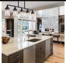 Tochic 5 Light Rustic Mason Jar Kitchen Island Pendant Light