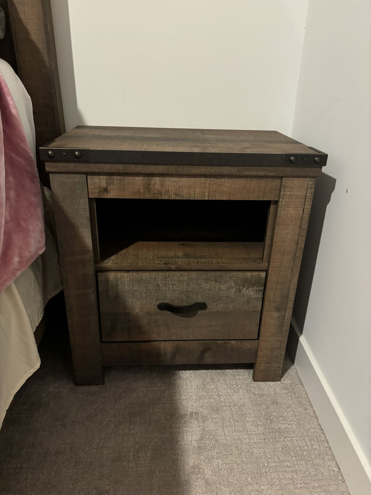 Rustic Wood Dresser + 2 Matching Nightstands - Bedroom Set
