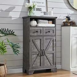 ACCOHOHO Bathroom Floor Cabinet, Farmhouse Storage Cabinet, 24" Wide Cabinet with Drawer, Adjustable Shelf, Barn Doors, Cabinets for Bathroom, Kitchen