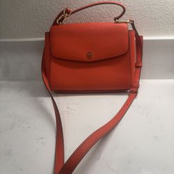 Tory Burch Red Structured Top-Handle Satchel with Gold Logo & Croy