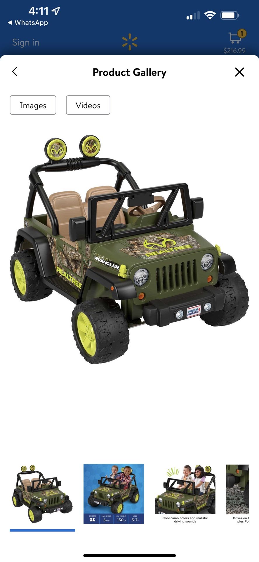Power Wheels Realtree Jeep Wrangler Battery Powered 12V Ride On Vehicle
