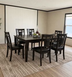 NEW IN BOX Beautiful Wood Espresso Dining Table + 6 Chairs Chair Set