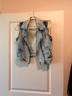 Light Wash Denim Moto Vest