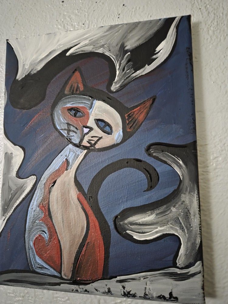 11x14 Canvas Painting Acrylic Abstract Cat