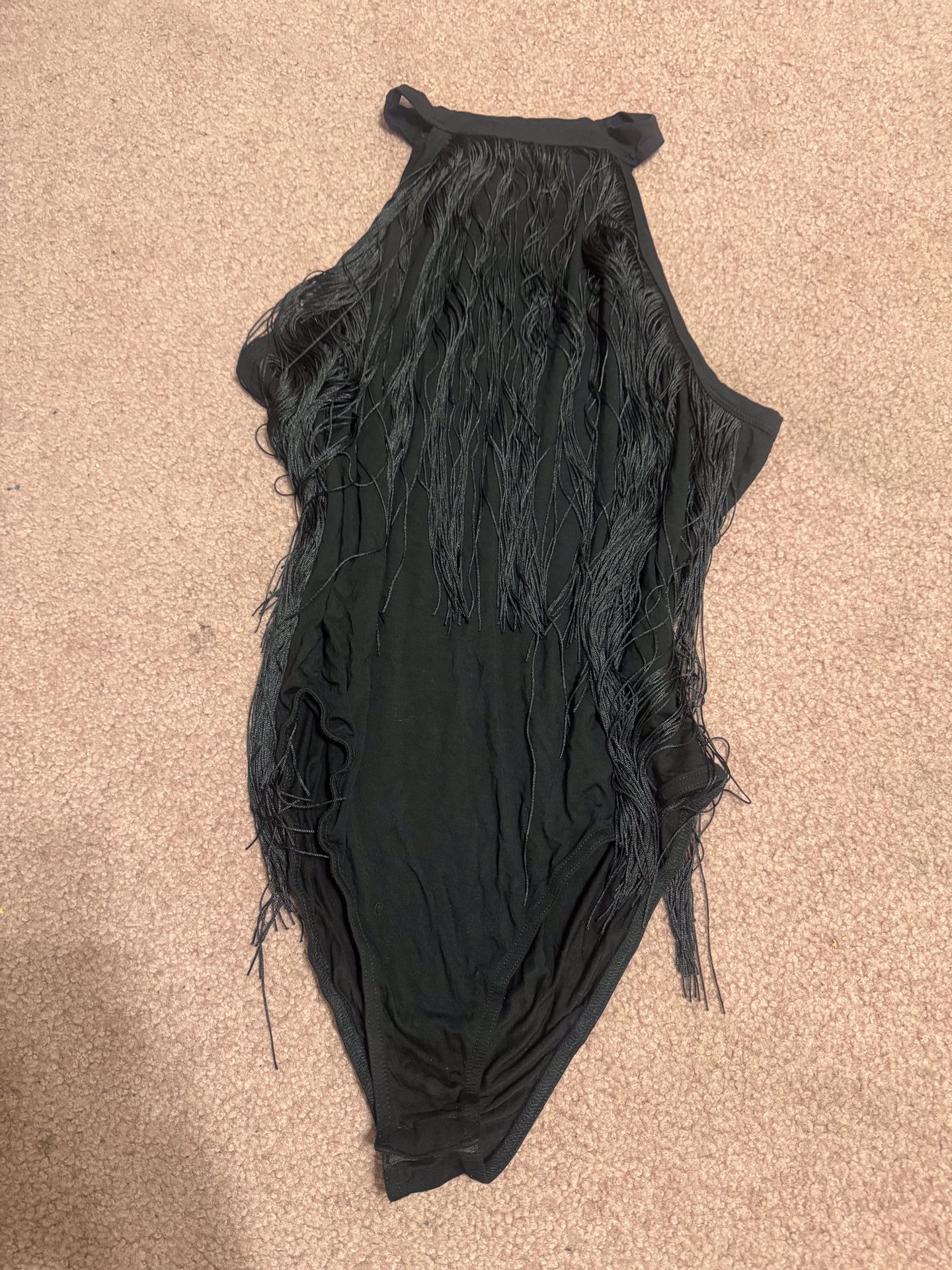 New Xl Black Fringe Bodysuit Top Lingerie Festival