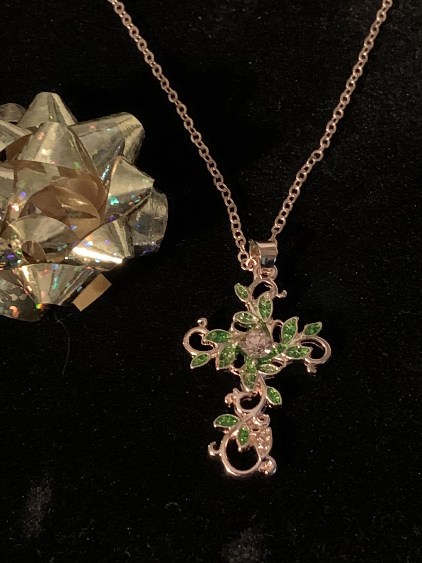 Stunning Floral & Leaves Cross Necklace