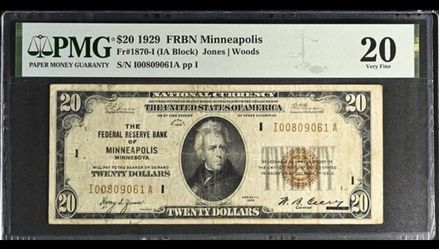 1929 Series $20 Minneapolis Federal Reserve Bank Note PMG Very Fine 20