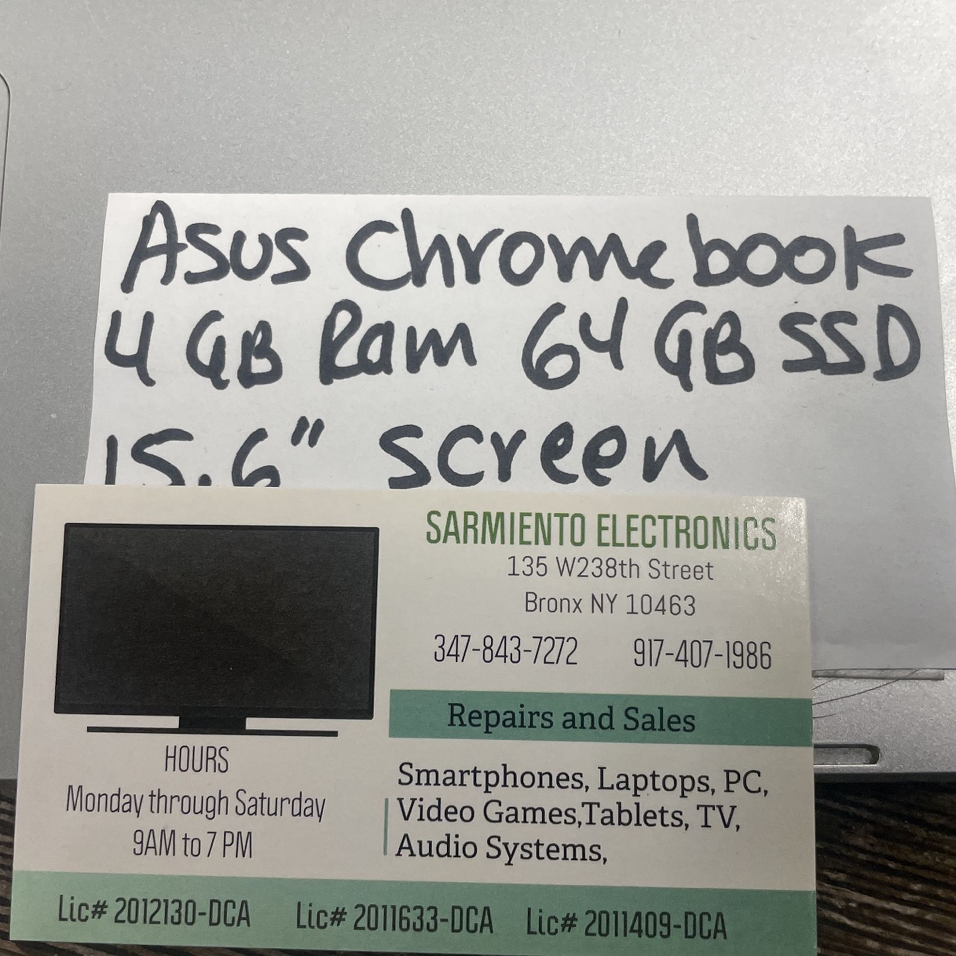 Asus 15.6” Chromebook 4gb 64gb SSD $220