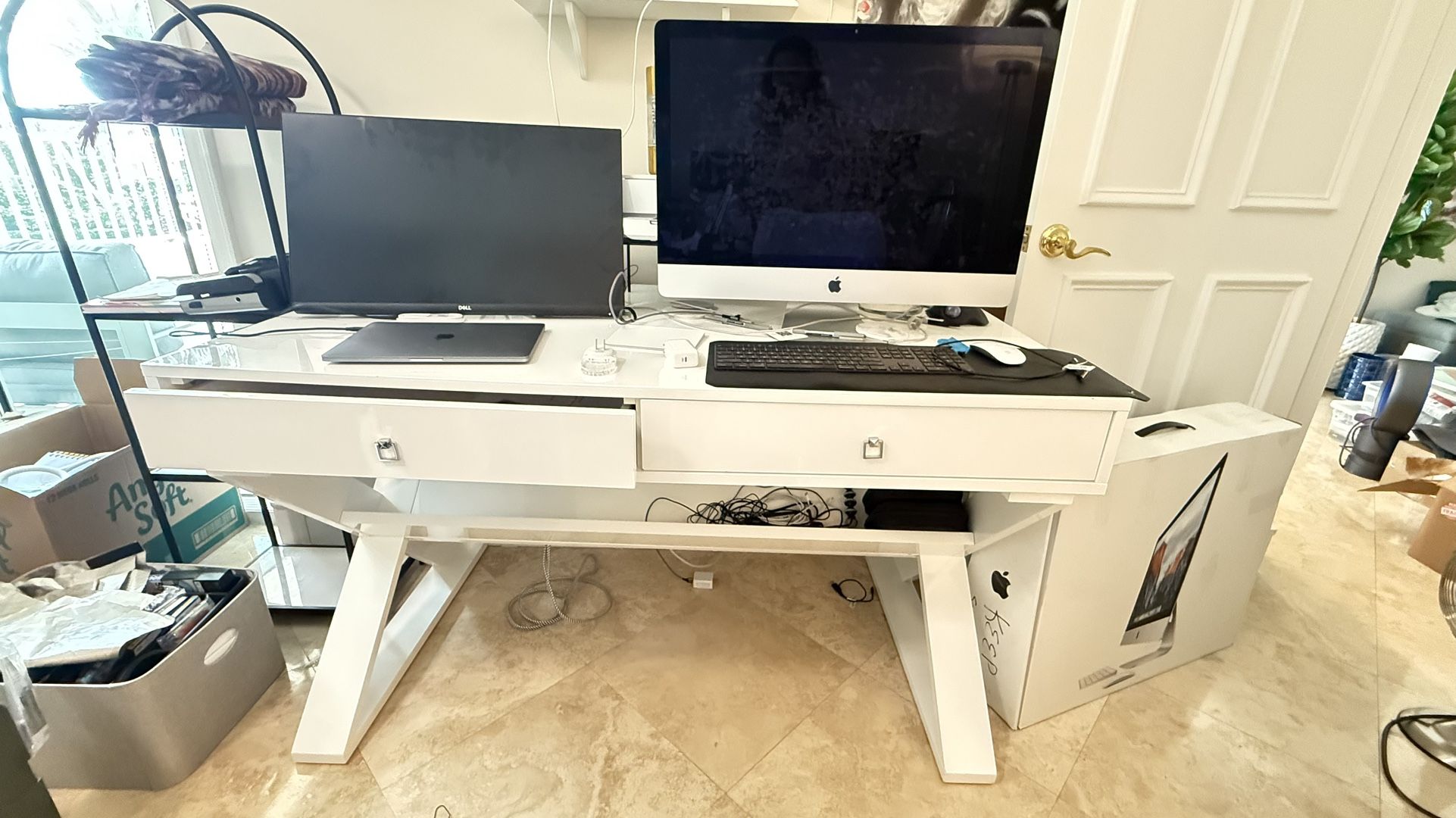 DESK WHITE Large white 2 Drawers & Shelf EAST BOCA