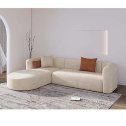 Acanva Luxury Modern Tight Curved Back Velvet Sofa, Minimalist Style Comfy Couch for Living L-Shape Left Chaise, Cream  Brand New in the Boxes 