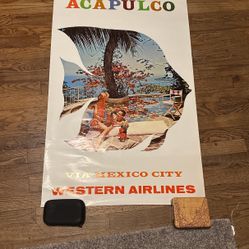 1960’s Acapulco Mexico City Western Airlines Poster
