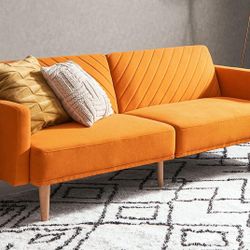 mopio 76.4" Futon Sofa Bed, Couch, Loveseat, Sleeper Sofa, Mid Century Modern Futon Couch, Sofa Cama, Couches for Living Room (Apricot Velvet) 