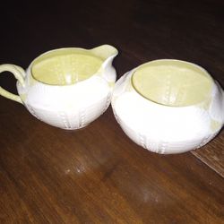 Vintage Belleek Ireland Bone China Creamer and Open Sugar Bowl Mint Condition 