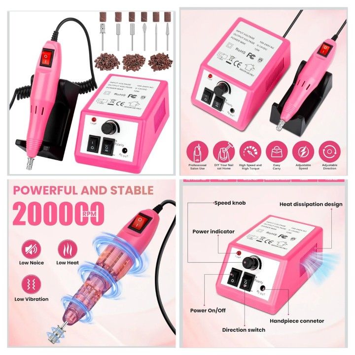 20000RPM Professional Electric Nail File Kit, 156pcs Sanding Bands and Nail Drill Bits for Acrylic, Gel Nail Manicure Gel Nail Polish Remover