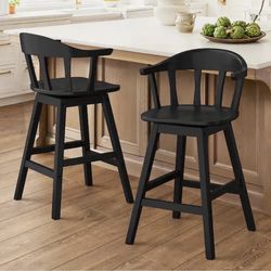 2X Black 24” swivel solid wood barstools