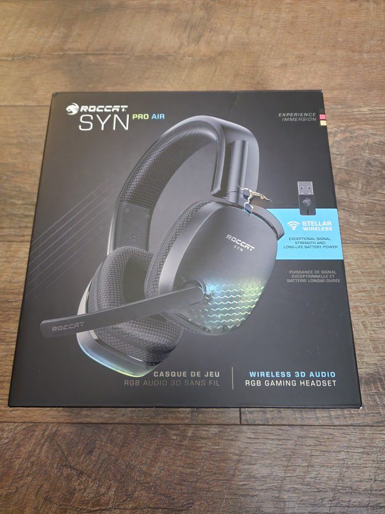 ROCCAT Syn Pro Air Wireless PC Gaming Headset, Lightweight, 3D Audio Surround Sound, Noise Cancelling Microphone, RGB AIMO Lighting, All-Day Battery