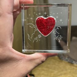 Disney Beauty And The Beast Laser Cut Red Crystal Filled Heart Paperweight
