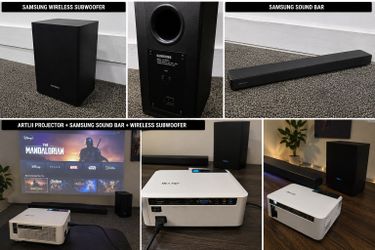 ARTlii HD Projector + Samsung Soundbar & Wireless Subwoofer Home Theater Package – $120