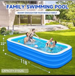 Inflatable Swimming Pool for Kids and Adults- 118" x 68" x 22" Family Full-Sized Blow Up Pools for Kids-Thickened Durable Above Ground Swimming Pool B