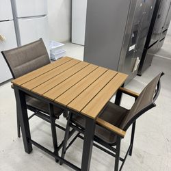 Style Selections Waterline 3 -Piece Gray Counter height Steel Square Table with 2 Tan Stationary Chairs