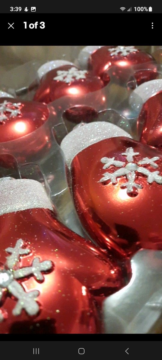 Christmas Red Mittens With Snowflakes Shatterproof Set Of 8