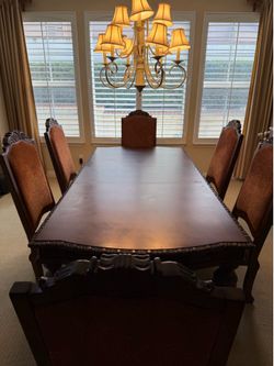 Large Solid Wood Extendable Dining Table Set (Seats 8–10)