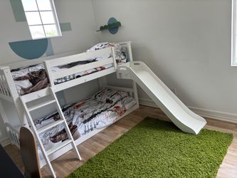 White Kids Bunk Bed with Slide Kids bedroom