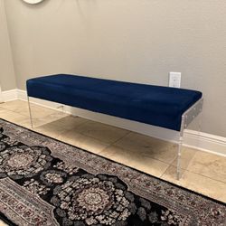 Blue Contemporary Modern Bench Microsuede Acrylic