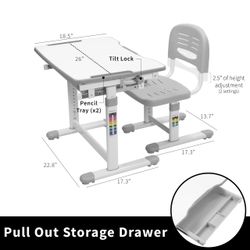 Kids Height Adjustable Desk & Chair Set – Ages 4–10, Tilt-Top Study Desk
