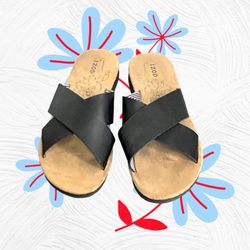 Izod Black Strap Slides Sandals Man Made Materials Women 8M