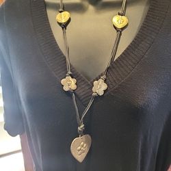 Necklace Hearts Metal On Rope Twine