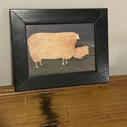 Framed Folk Art Print Of a Sheep and a Lamb by American artist Warren Kimble