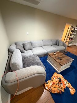 Large gray fabric sectional sofa