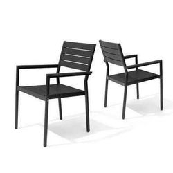New Set of 2 Black Outdoor Patio Aluminum Stackable Chairs
