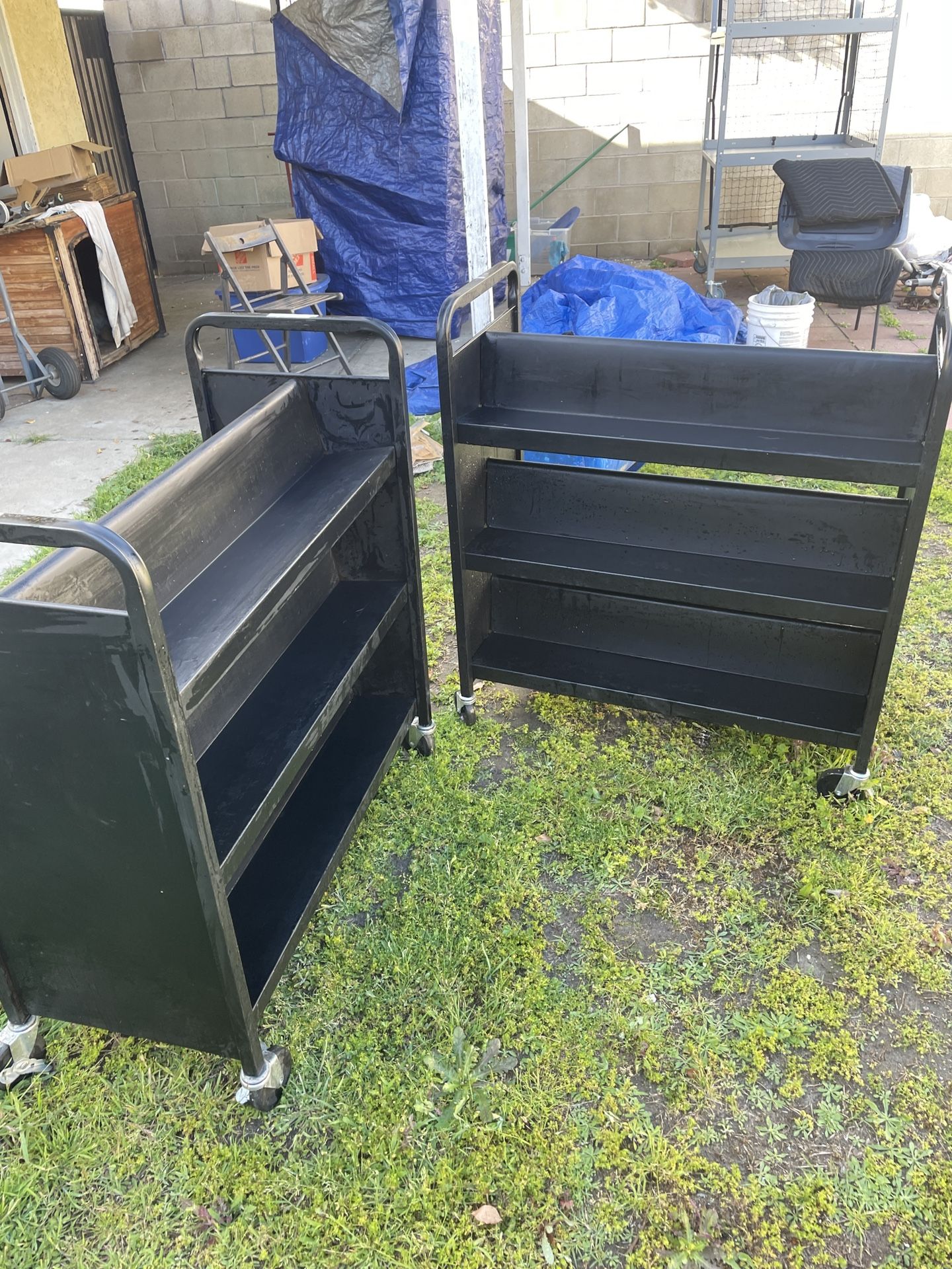 2 Uline Library Carts Metal w Wheels
