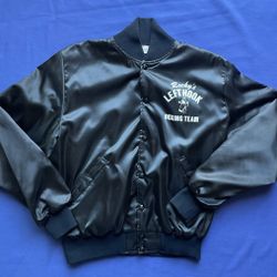 Vtg Rocky’s Left Hook Birdie By Richard A Leslie Snap Up Black Satin Jacket M