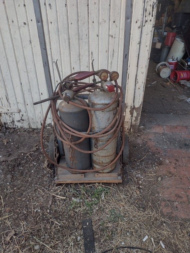 Oxygen, Acetylene Bottles And Cart