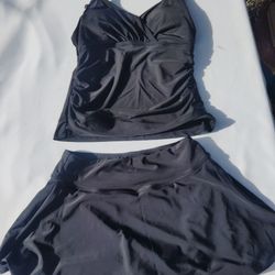 Black Two Piece Women's Mini Skirt And Top