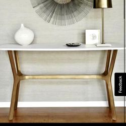 Crate & Barrel Elke Marble Console Table with Brass Base